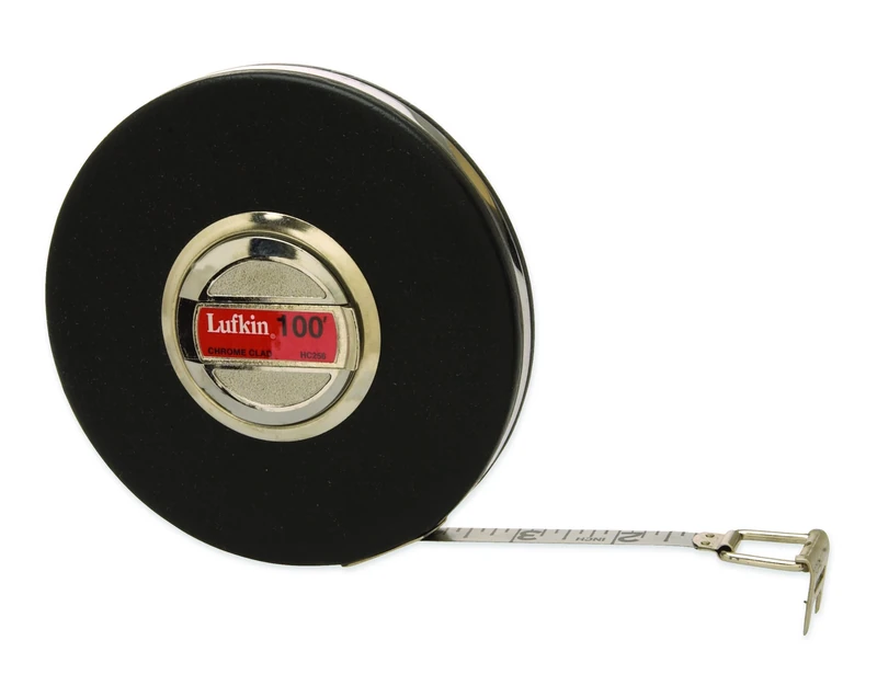 Lufkin HC256N 3/8" x 100' Leader Chrome Clad Tape Measure, Black