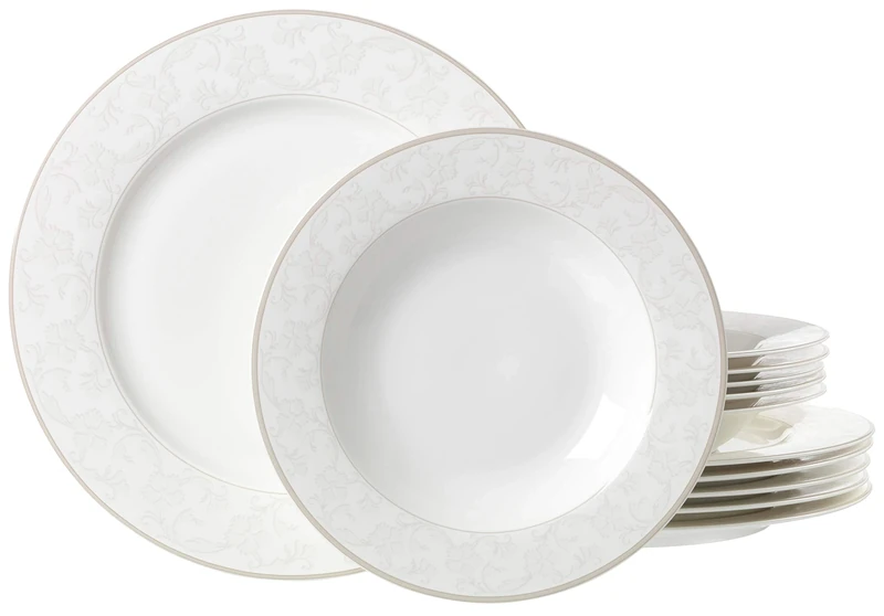 Ritzenhoff & Breker Isabella Table Service, 12-Piece Set, Fine China Porcelain, White with Ornamental Design