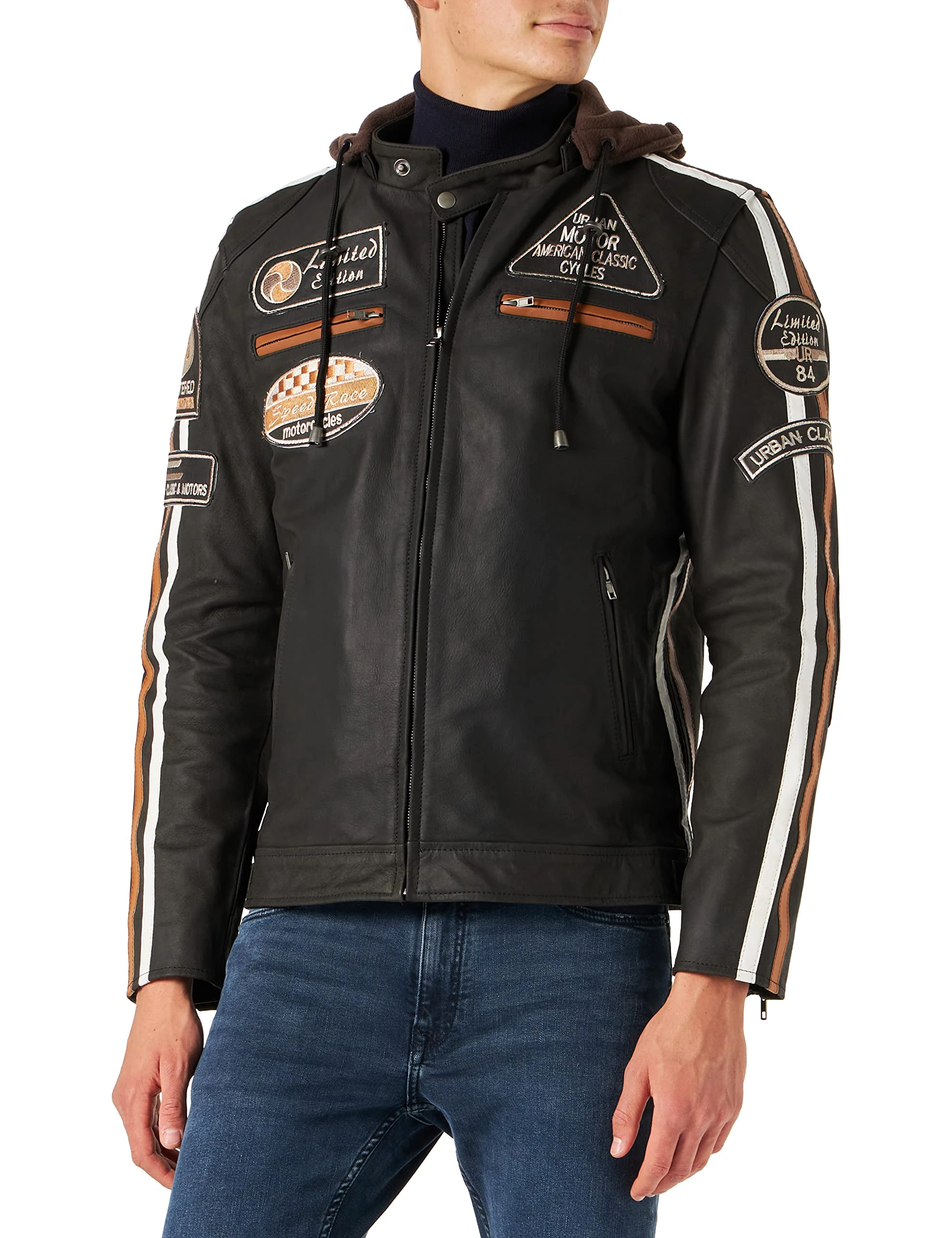 Urban Leather UR-32 58 Men's Jacket, Brown, 5XL