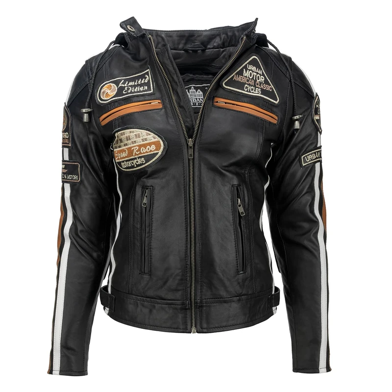 Urban Leather Women's Leather Motorcycle Jacket '58 LADIES' | Lambskin Biker Jacket | CE Approved Remouvable Armour for Back, Shoulders and Elbows