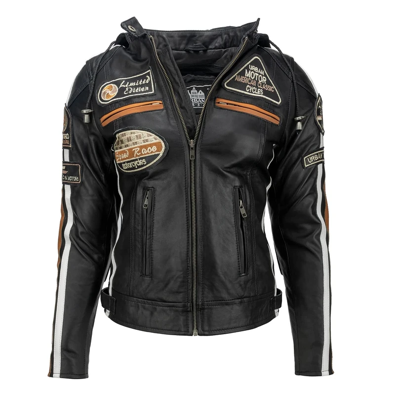 Urban Leather Women's Leather Motorcycle Jacket '58 LADIES' | Lambskin Biker Jacket | CE Approved Remouvable Armour for Back, Shoulders and Elbows