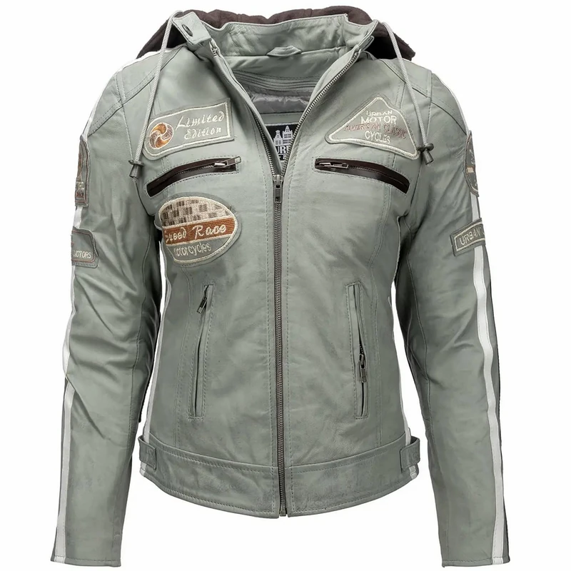 Urban Leather Women's Leather Motorcycle Jacket '58 LADIES' | Lambskin Biker Jacket | CE Approved Remouvable Armour for Back, Shoulders and Elbows