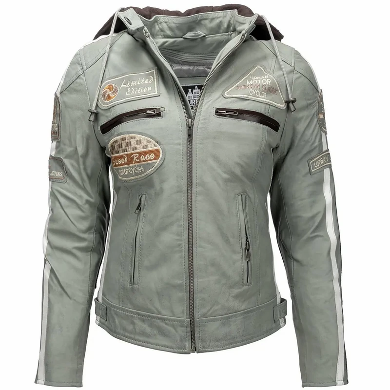Urban Leather Women's Leather Motorcycle Jacket '58 LADIES' | Lambskin Biker Jacket | CE Approved Remouvable Armour for Back, Shoulders and Elbows