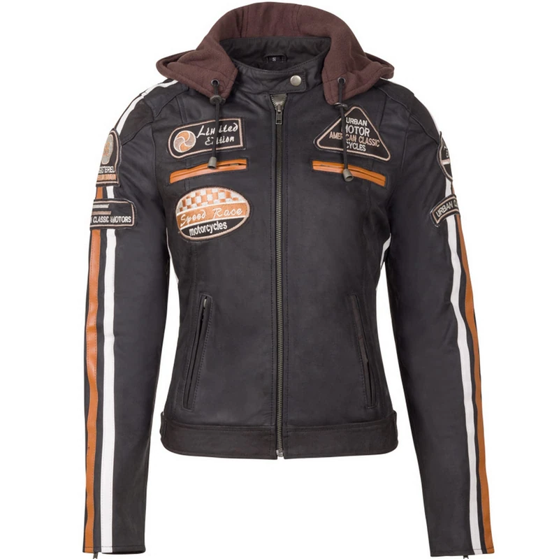 Urban Leather Women's Leather Motorcycle Jacket '58 LADIES', BROWN, XL