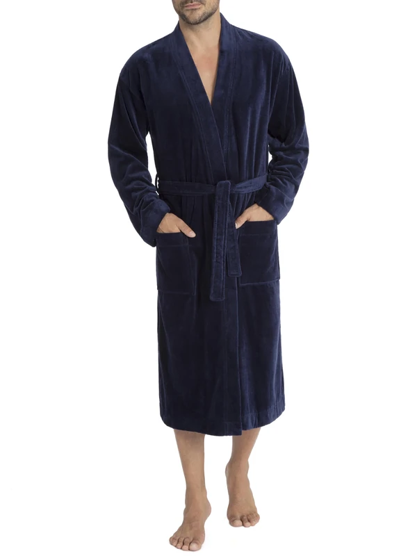 CALIDA After Shower Men's Feel-Good Bathrobe with Terry Cloth Lining, dark blue, 46-48