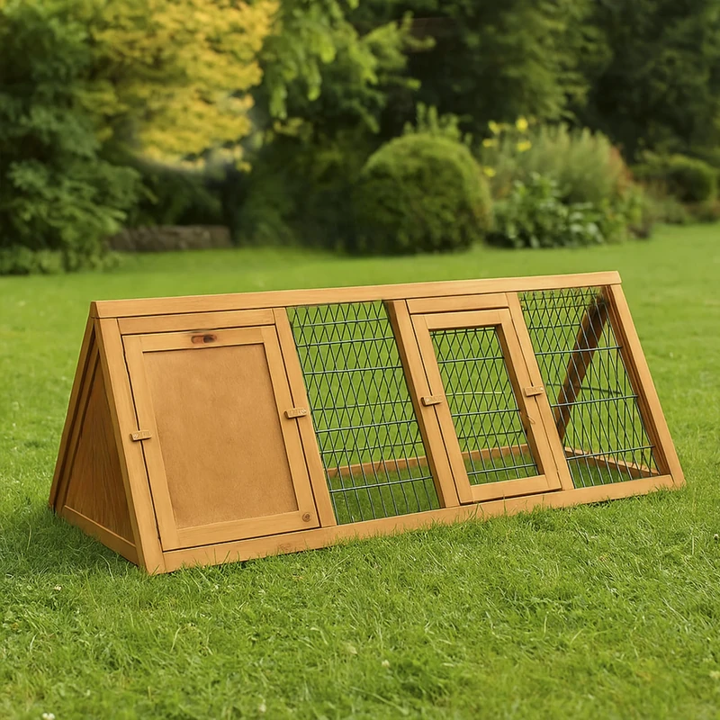 Pet Vida Wooden Pet Rabbit Hutch Triangle, Bunny Guinea Pig Cage Animal House Enclosure Outdoor Run, Large