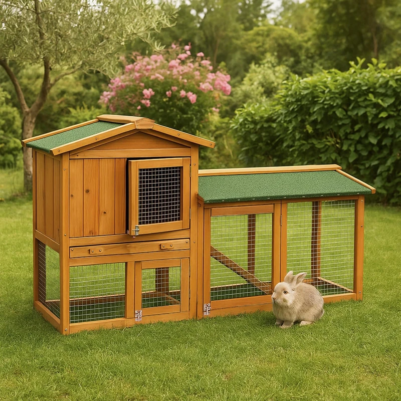 Pet Vida 2 Tier Wooden Rabbit Hutch – Double Outdoor Bunny & Guinea Pig House with Run, Ramp & Sliding Tray
