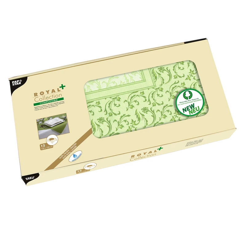 PAPSTAR, #85789 "ROYAL Collection Plus 100 cm x 100 cm Olive Green Damascato Tablecloth