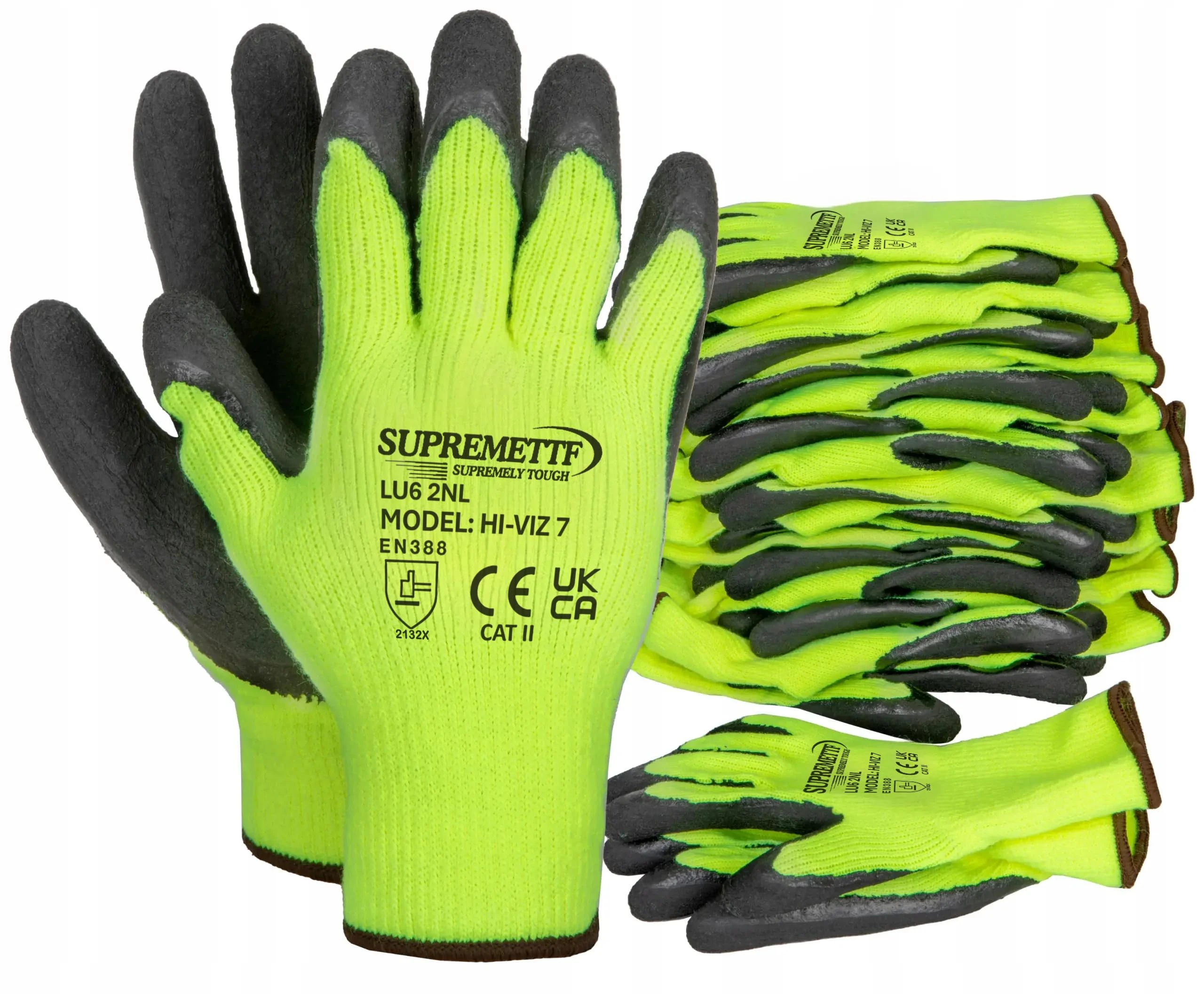 6 Pairs New HI VIZ Thermal Winter Latex Rubber Work Gloves Builders Gardening (Large)