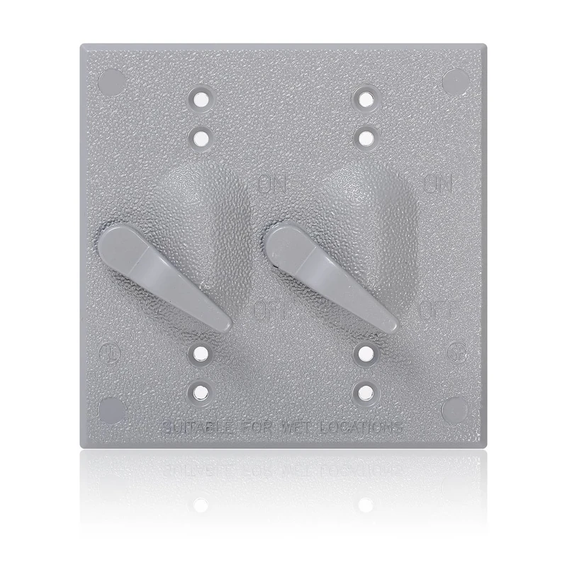 Leviton WM2S-GY Weatherproof Double Socket Cover, Metal Flat Lid, 2-Gang Switch, Gray