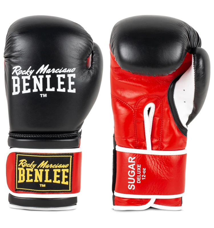 Ben Lee Rocky Marciano Sugar Deluxe Boxing Gloves, Unisex, SUGAR DELUXE, black/red, 18 oz