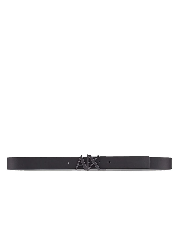 Armani Exchange Men's Skinny Leather Logo Belt, Black (Black/Phantom - Black/Phantom 43120) ,34