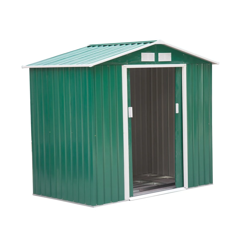Outsunny Lockable Garden Shed Large Patio Roofed Tool Metal Storage Building Foundation Sheds Box Outdoor Furniture (4 x 6FT, Deep green)