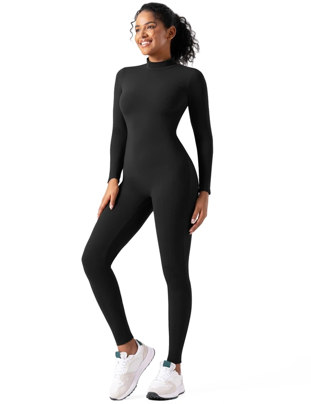 speerise Adult High Neck Zip One Piece Unitard Full Body Leotard - Black - S