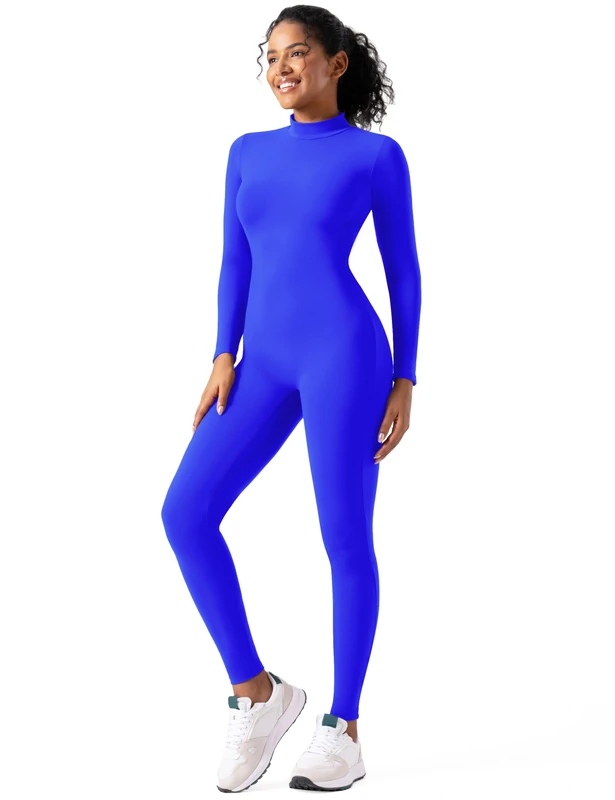 speerise Adult High Neck Zip One Piece Unitard Full Body Leotard Bodycon Jumpsuit for Women, Royal Blue, Medium