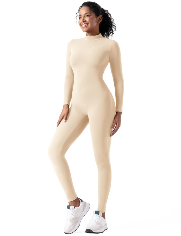 speerise Women's High Neck Zip One Piece Unitard Full Body Leotard, XXL, XX-Large Flesh