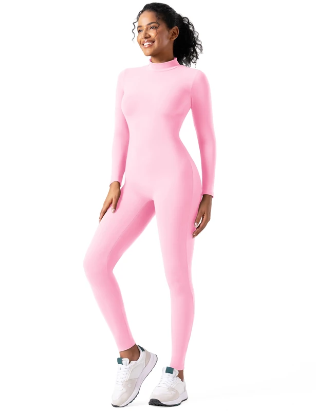 speerise Adult High Neck Zip One Piece Unitard Full Body Leotard Medium Hot Pink