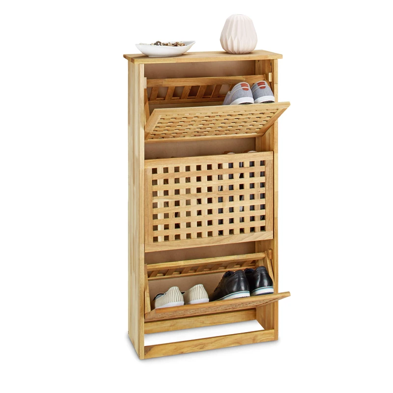 Relaxdays Walnut Shoe Cabinet, Tilting Rack HWD: app. 104.3 x 55 x 20.2 cm, Modern Chest of