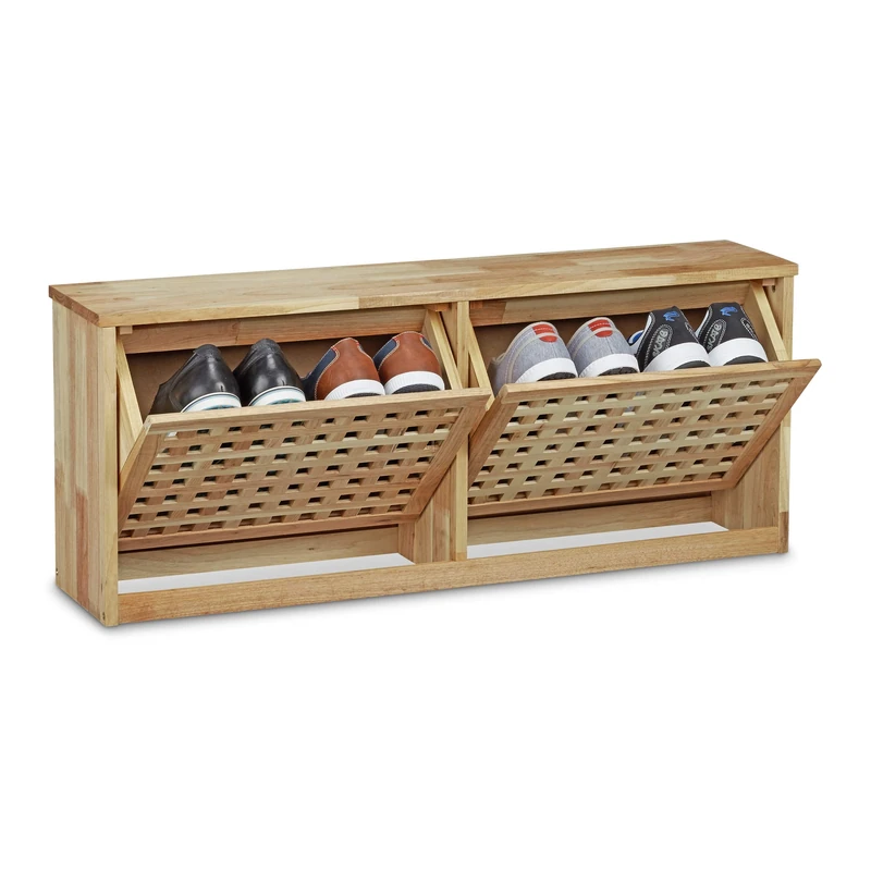 Relaxdays Wooden Shoe Rack & Drawer, Walnut Wood, 38 x 94 x 20 cm, Modern Wall-Mounted Shoe Storage, Hallway Furniture, Natural