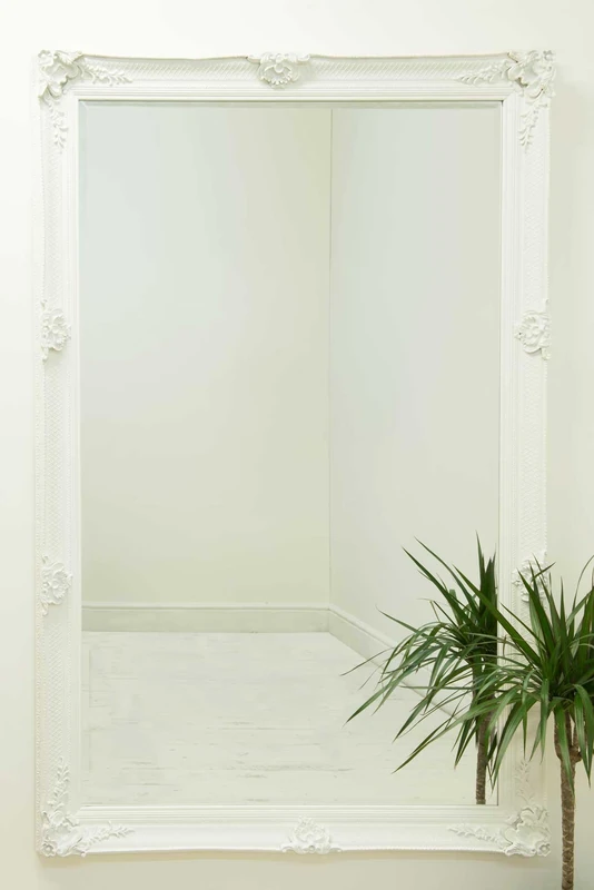 Abbey Extra Large Ornate Styled White Rectangle Wall Mounted Wood Mirror 170cm X 109cm