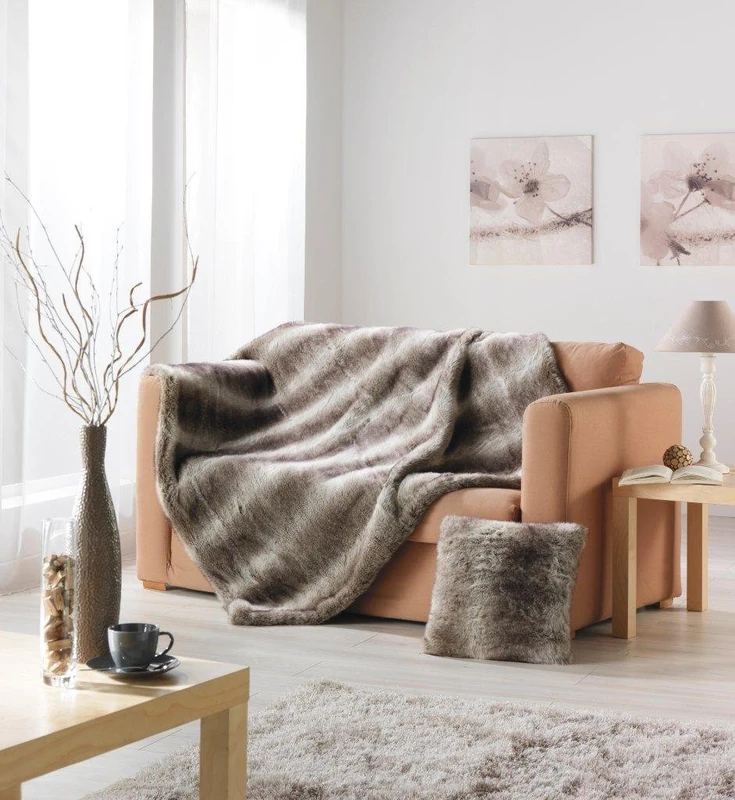 HomeMaison 890985 Double Brown Faux Suede/Fur Polyester Throw Blanket, Acrylic, brown, 1x130x160 cm