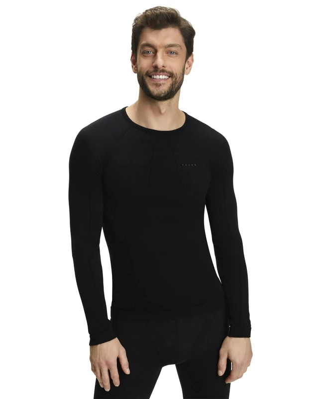 FALKE Men's Wool Tech. Base Layer Top, Thermal, Black (Black 3000), M (1 Piece)