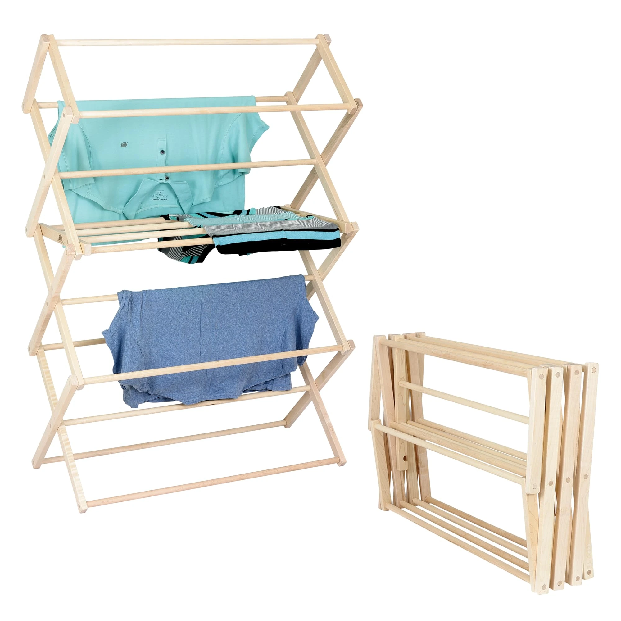 Pennsylvania Woodworks Clothes Drying Rack: Solid Maple Hard Wood Laundry Rack for Shirts, Jeans, Kids' Clothing & More, Heavy Duty Folding Drying Rack, Made in USA, No Assembly Needed, Large