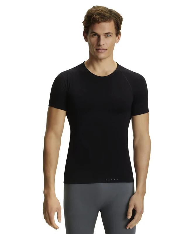 FALKE Men's Warm Round Neck M S/S TS Functional Yarn Quick Dry 1 Piece Base Layer Top, Black (Black 3000), S
