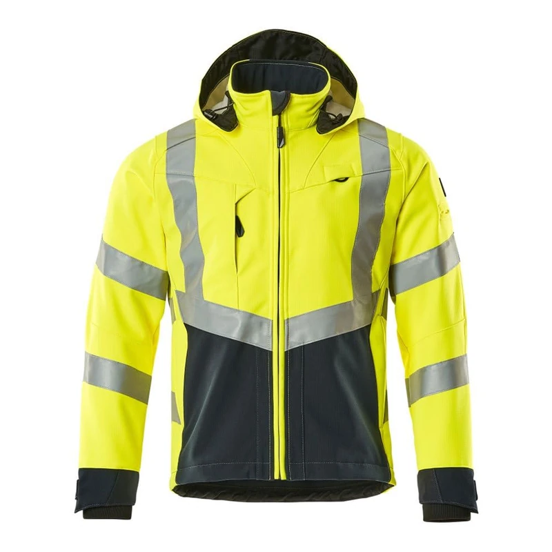 Mascot 15502-246-17010 Blackpool Safe Supreme Water Repellent Fleece on Inner Side Class 3 Softshell Jacket, Size 2XL, Hi-Vis Yellow/Dark Navy