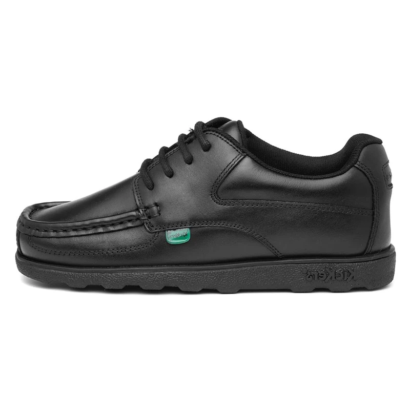 Kickers Boy's Fragma Lace Up 4 Eyelet Leather Shoes | Smart Everyday School Look | Secure Lace-Up Fit, Cushioned for All-Day Wear, Black, 2.5 UK Child