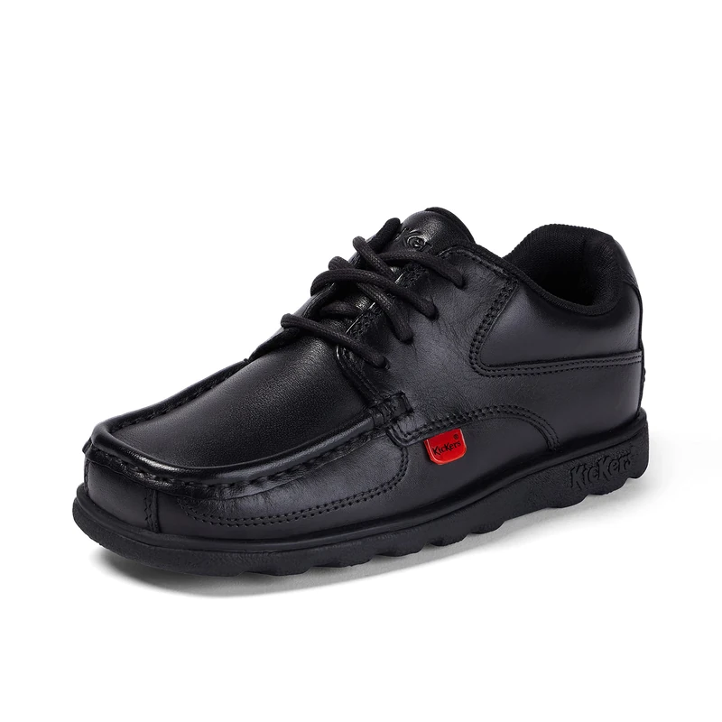 Kickers Boy's Fragma Lace Up 4 Eyelet Leather Shoes | Smart Everyday School Look | Secure Lace-Up Fit, Cushioned for All-Day Wear, Black, 2 UK Child - Image 1