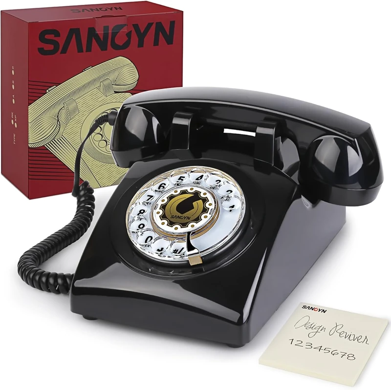 Retro Rotary Dial Phone Sangyn 1960s Vintage Landline Telephone Old Fashioned Corded Phones with Mechanical Ringer for Home Office Desk