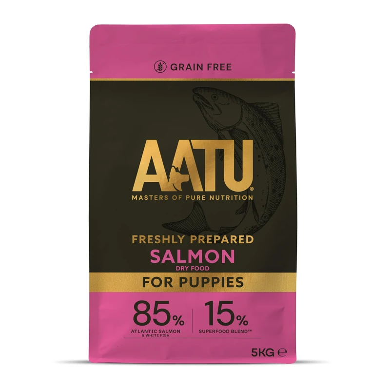 AATU 85/15 Complete Dry Puppy Food, Salmon 5kg - Dry Food Alternative to Raw Feeding, High Protein. No Nasties, No Fillers. (Packaging may vary).
