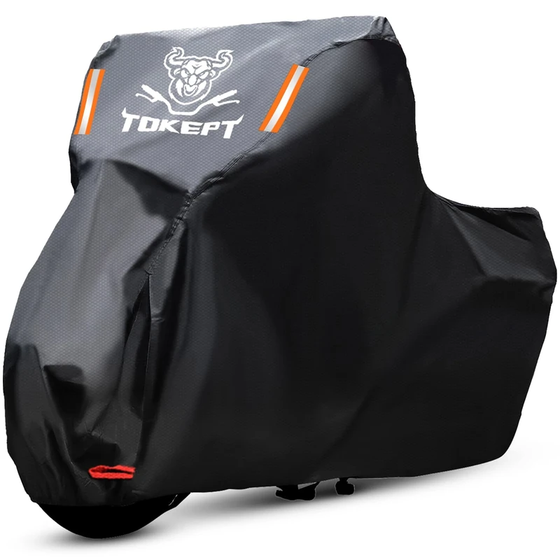 Tokept All-Weather Motorcycle Cover-Heavy Duty Extra Large Black for 104 Inch Motorcycles，for Harley Davidson Honda Suzuki Kawasaki Yamaha (XXL)