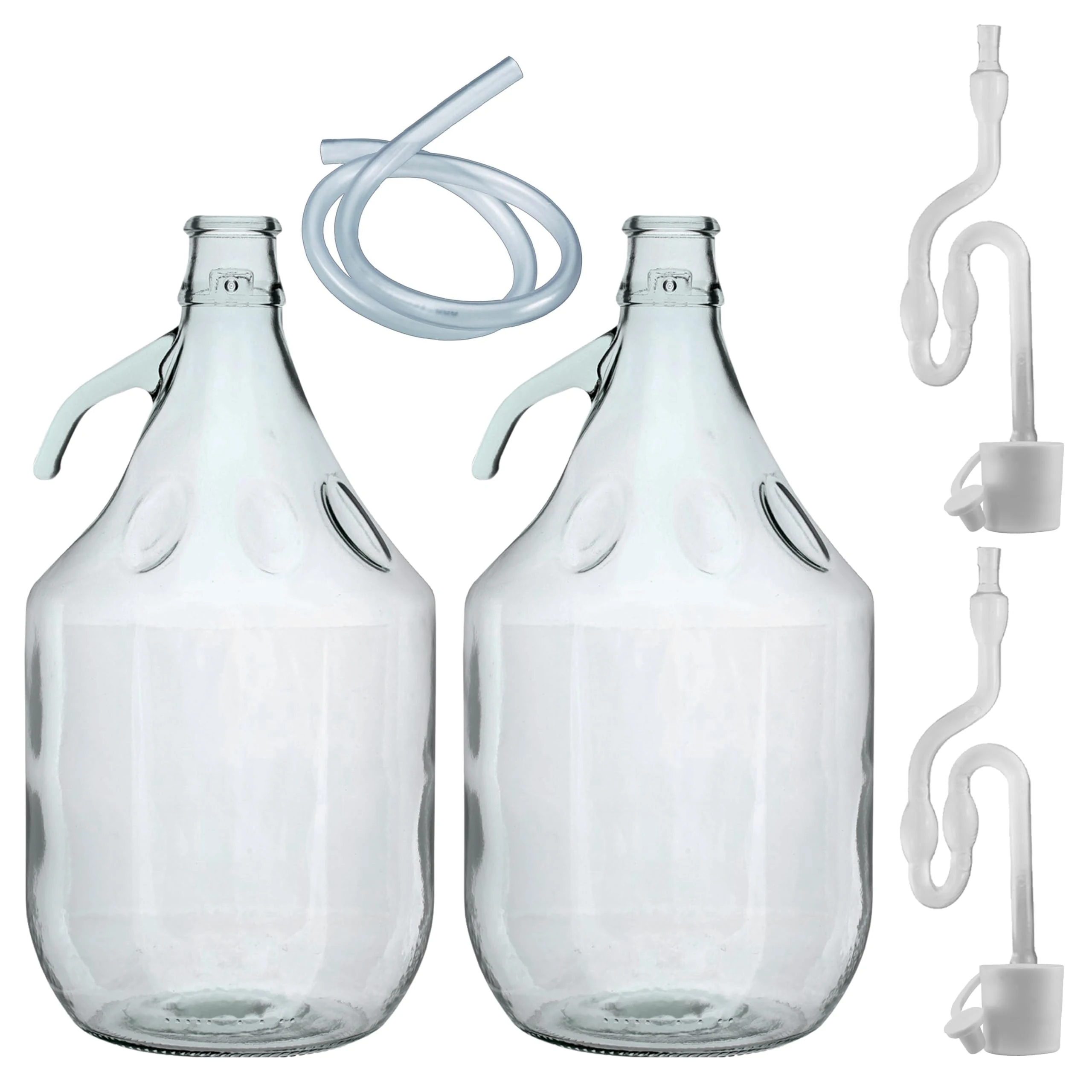 Pack of two 5L attractive natural glass Demijohn for wine making/storage with syphon tube, 2 x bungs and airlock included