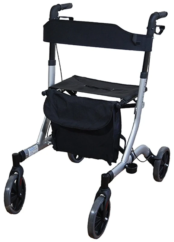 Aidapt Deluxe Grey Folding Light Weight 4 Wheeled Rollator Mobility Aid with Seat, Carry Bag, Lockable Brakes, Walking Stick Holder and Puncture Proof TYRES for Indoor and Outdoor use