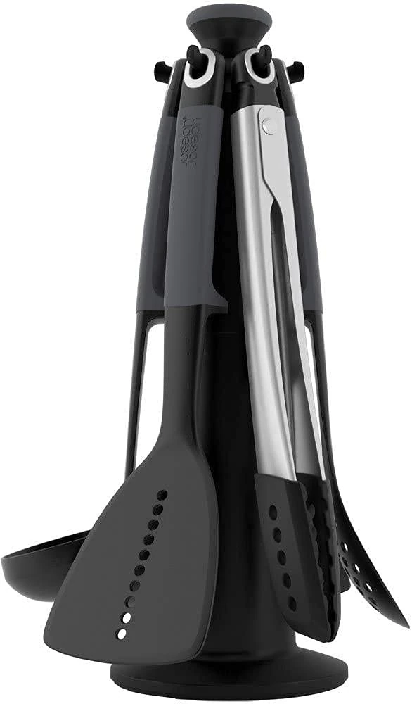 Joseph Joseph Elevate - Kitchen tools & gadgets Carousel 6-Piece Utensil Set with rotating stand, Ergonomic silicone handles, non stick head- Grey, 4