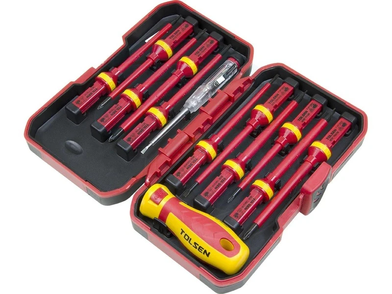Tolsen 13pcs VDE Insulated Screwdriver Set Interchangeable in Case Magnetic Tip 1000V