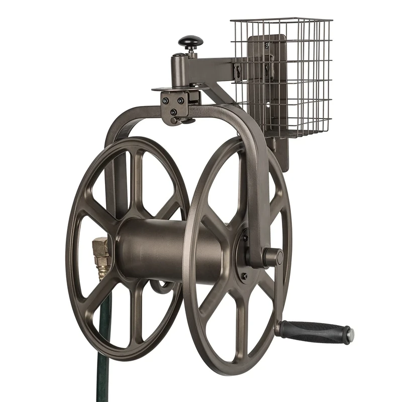 Liberty Garden 712 Single Arm Navigator Multi-Directional Garden Hose Reel, Holds 125-Feet of, 5/8-Inch, Bronze