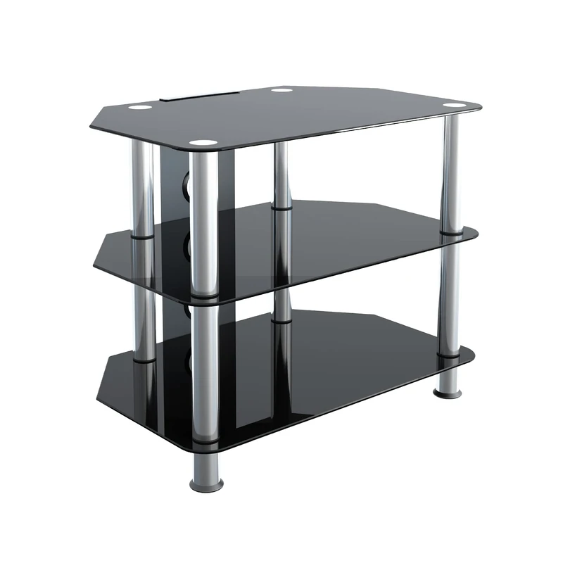 AVF Black Glass TV Stand - Small Glass and Silver Chrome Metal Leg Corner TV Unit Floorstand with Cable Management, 60cm Wide, For TVs Up to 32" & 35kg - SDC600CM