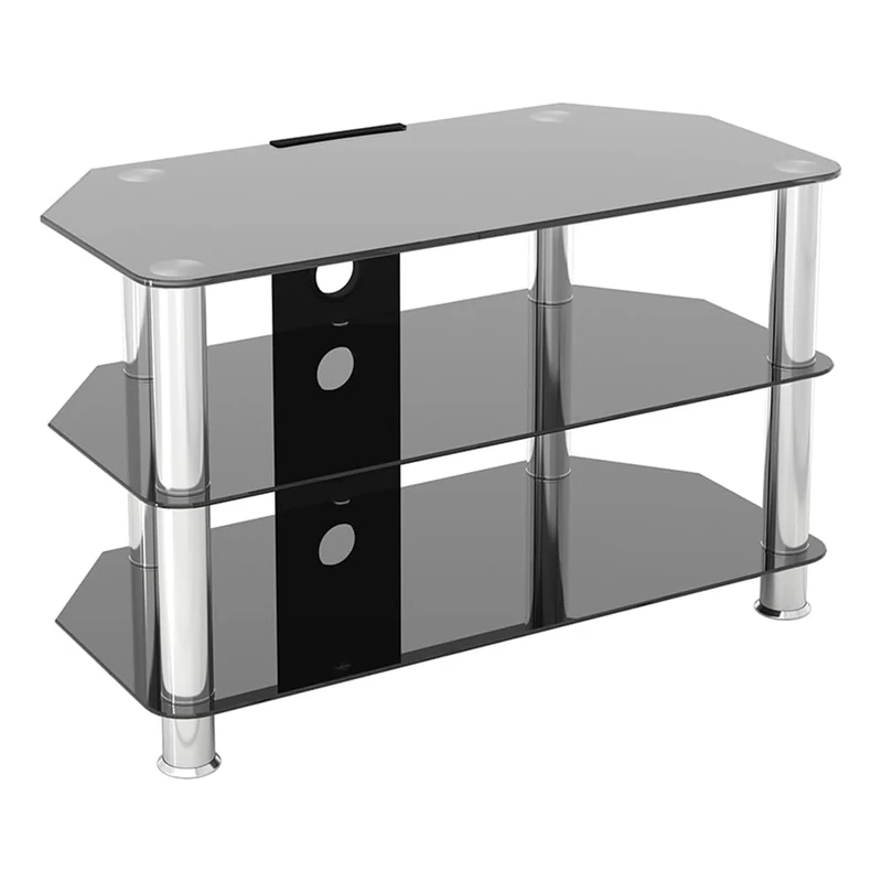 AVF Black Glass TV Stand - Black Glass & Chrome Metal Leg TV Unit Floorstand with Cable Management, 80cm Wide, For TVs Up to 43" & 40kg - SDC800CM