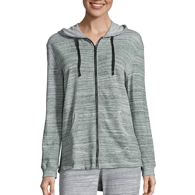 Hanes Women's French Terry Full-Zip Hoodie, Black Space Dye, Small