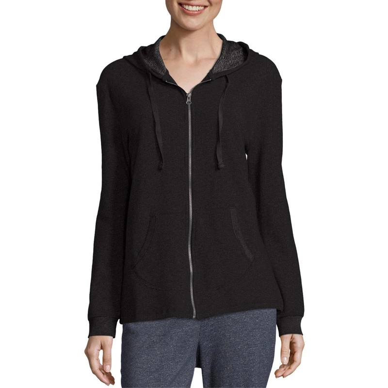 Hanes womensO46931French Terry Full-zip Hoodie Long Sleeve Warm Up or Track Jacket - black - Medium