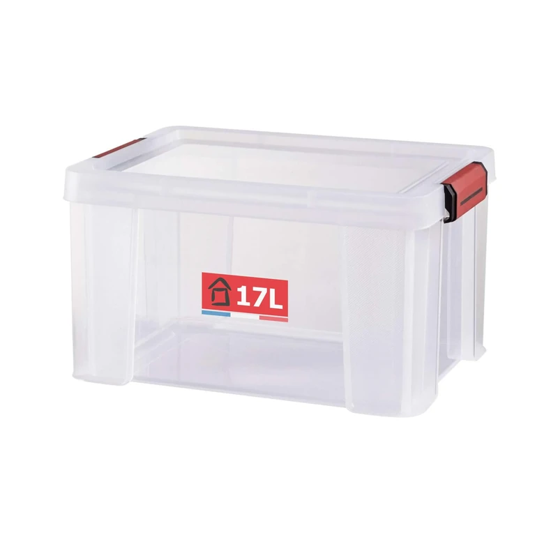 Sundis container with lid CLIP 'N STORE, 17L - Transparent with clip-on lid, stackable, suitable for food contact
