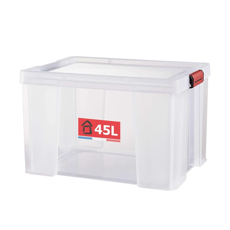 Sundis container with lid CLIP 'N STORE, 45L - Transparent with clip-on lid, stackable, suitable for food contact