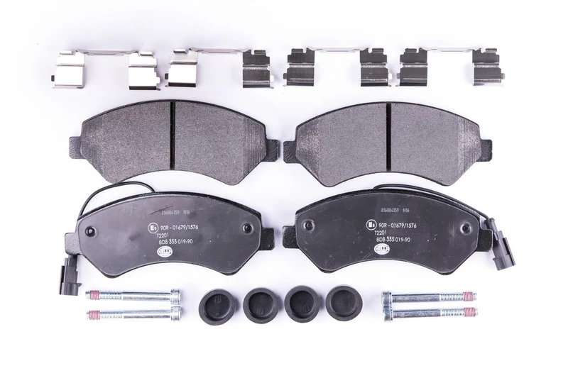 HELLA 8DB 355 019-901 Brake pad set - with integrated wear warning contact - T2201 - for e.g. CITROEN / FIAT / PEUGEOT