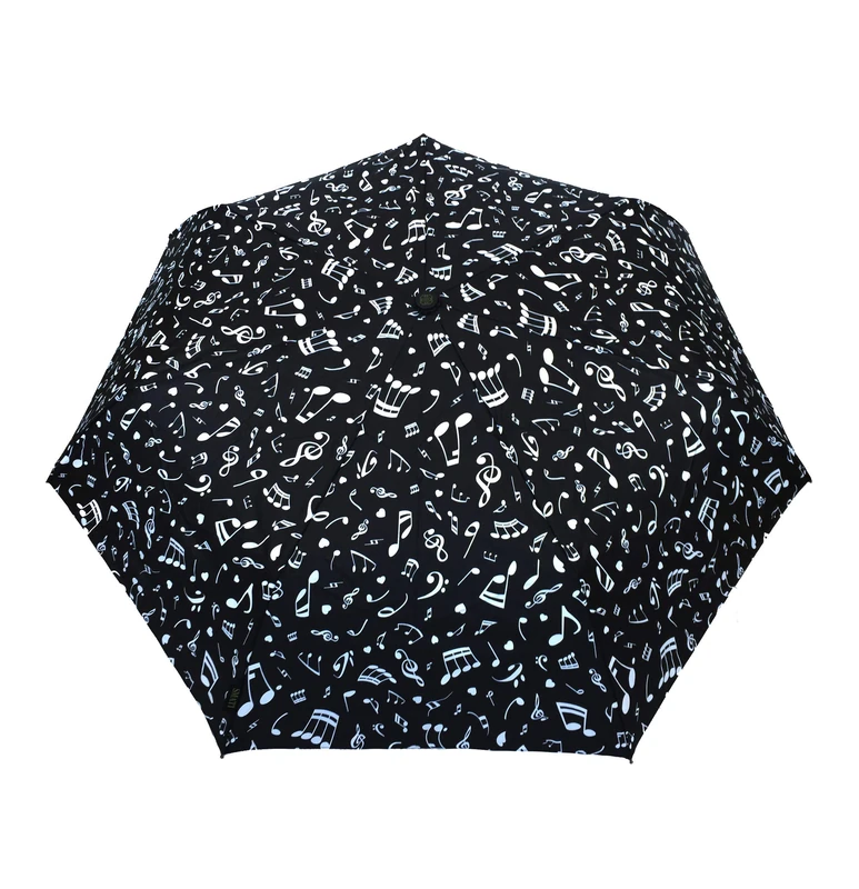 SMATI Compact Folding Umbrella - automatic opening and closing; 7 fiberglass ribs; Windproof; Robust; Diameter=90cm; great classic; Protective cover; Woman’s and Men’s umbrella; MUSICAL NOTES design - Image 1