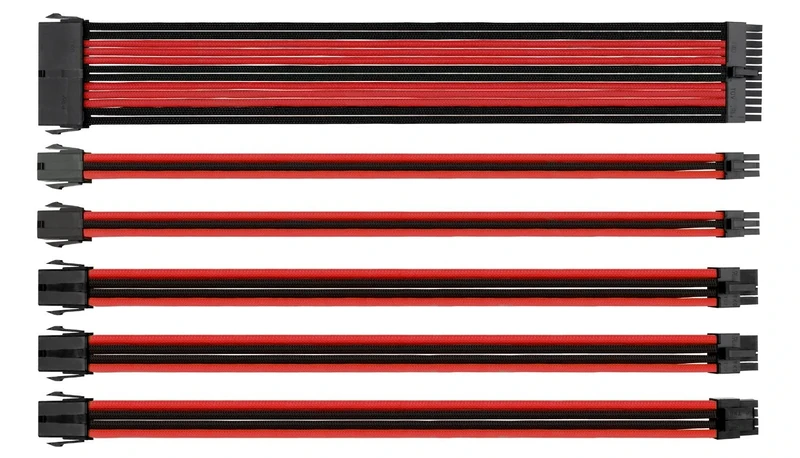Thermaltake TtMod Sleeve Extension Power Supply Cable Kit ATX/EPS/8-pin PCI-E/6-pin PCI-E with Combs, Red/Black AC-033-CN1NAN-A1
