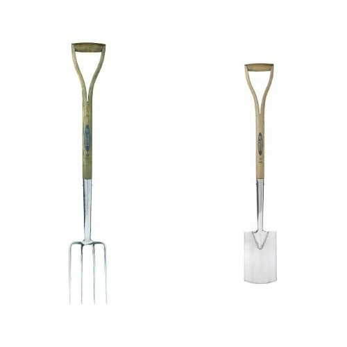 Spear & Jackson - Traditional Border Fork & Spear & Jackson Traditional Stainless Steel Border Spade with 712mm Wooden Handle Set