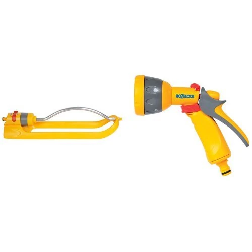 Hozelock Rectangular Sprinkler Plus, 200 m sq & Hozelock Multi Spray Watering Gun Set